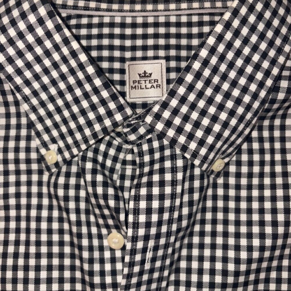 Men's Peter Millar Black White Gingham Hand Luxe XL Long Sleeve Button Down